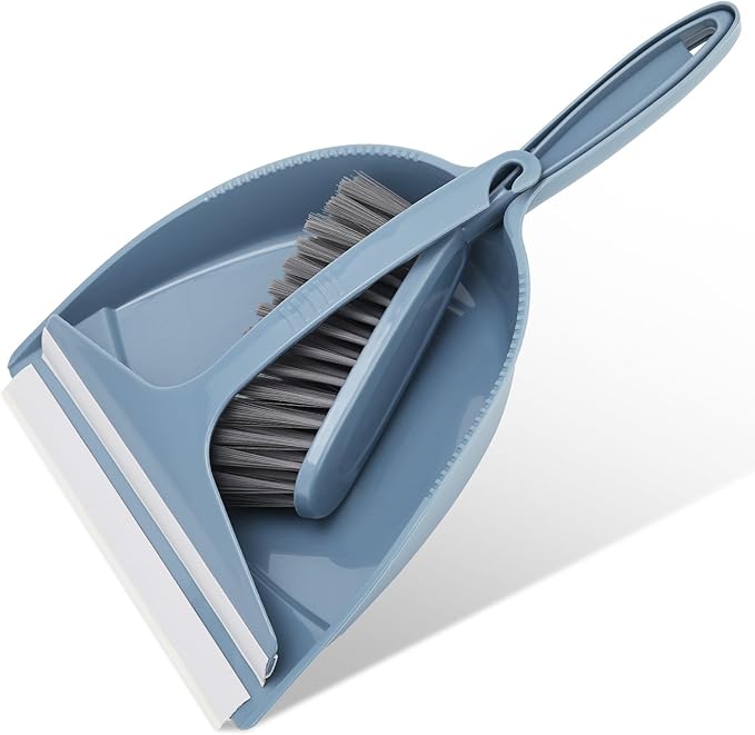 Small Hand Broom with Dustpan Combo Set,Mini Dust Pan and Brush Set with a Scraper Squeegee for Quick Cleanups,3-Piece Wall Mountable Cleaning Tools for Particles,Little Messes,Hair,Crumb