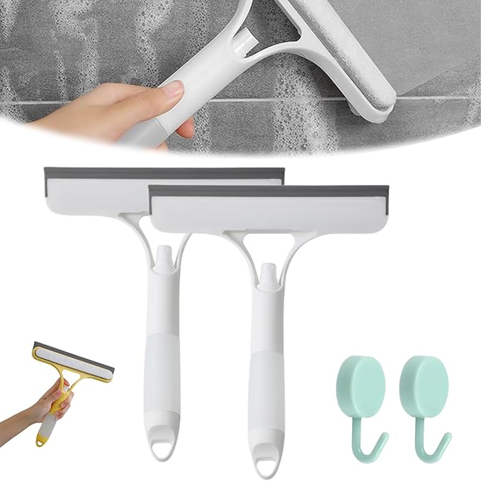 3 in 1 Window Cleaning Scraper, Squeegee with Sprayer, All-in-One Glass Cleaner Tool with Sponge & Rubber Blade for Shower Doors, Mirrors, Car Windows & Home Use