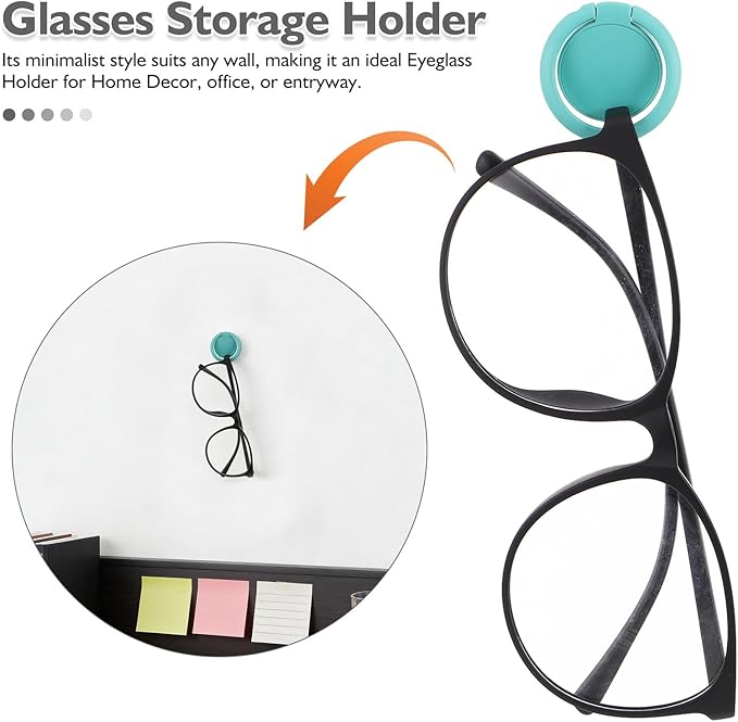 8pcs Wall Mounted Sunglass Holder - 180° Folding Eyewear Storage Organizer - Adhesive Glasses Holder for Home Office Car Driver Workshop Green