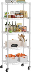 Golpart Small 5 Tier Shelves Storage Wire Shelving Unit Metal Shelf Adjustable Organizers Storage Shelving with Wheels for Bathroom Laundry Room Kitchen Pantry12”D x 18”W x 57.2”H White