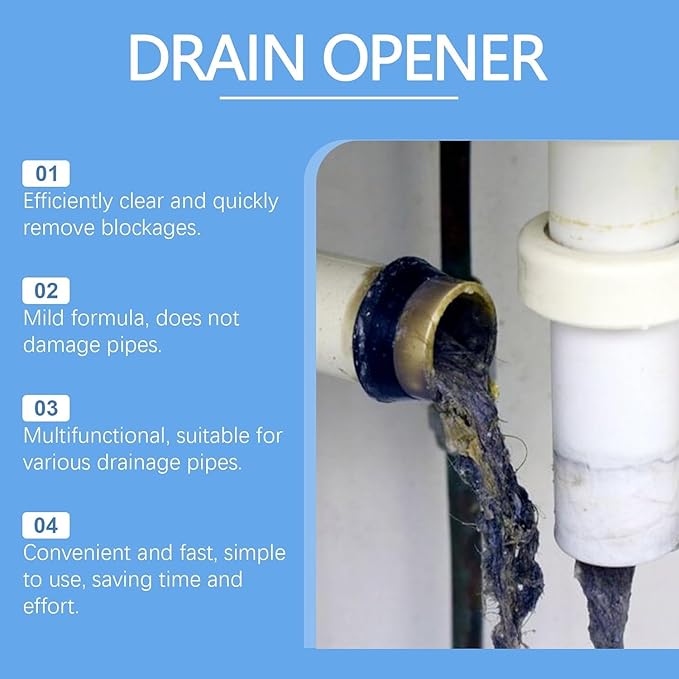 Drain Opener,Multipurpose Pipe Dredge Agent,Sink and Drain Pipe Dredging Powder,Powerful Pipe Dredging Agent for Unclogs Bathroom and Kitchen Sinks,Drains,Shower Pipes (1 Pcs)