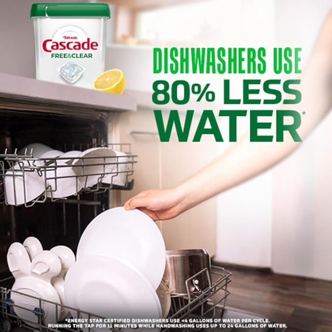 Cascade Free & Clear Dishwasher Pods, Dishwasher Detergent, Dish Detergent Soap, Lemon Essence, 47 Count