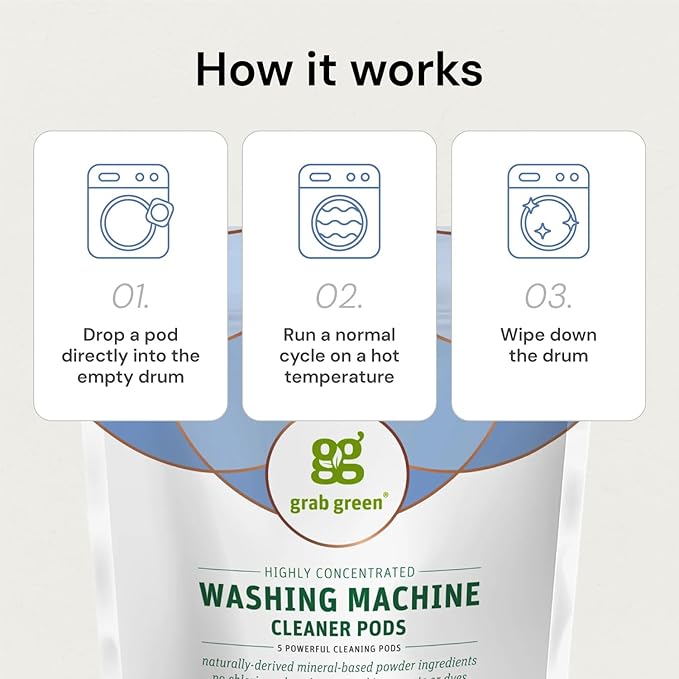 Grab Green Washing Machine Cleaner Pods - Fragrance Free, 5 Cleaning Pods