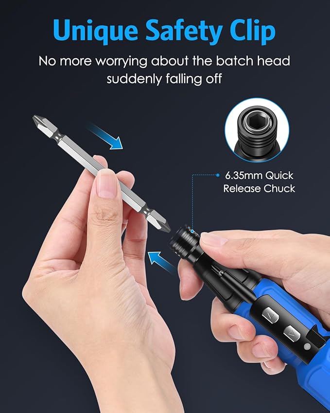 AMIR Power Screwdriver Cordless Rechargeable, Electric Screwdriver Sets, Portable Automatic Home Repair Tool Kit, Motorized Screwdriver with LED Lights and USB Cable, Blue