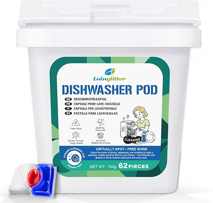 Dishwasher Pods 62 Count, Scrubbing Power, No Pre-Rinse Dishwasher Detergent Soap Removes Burnt-On Stain