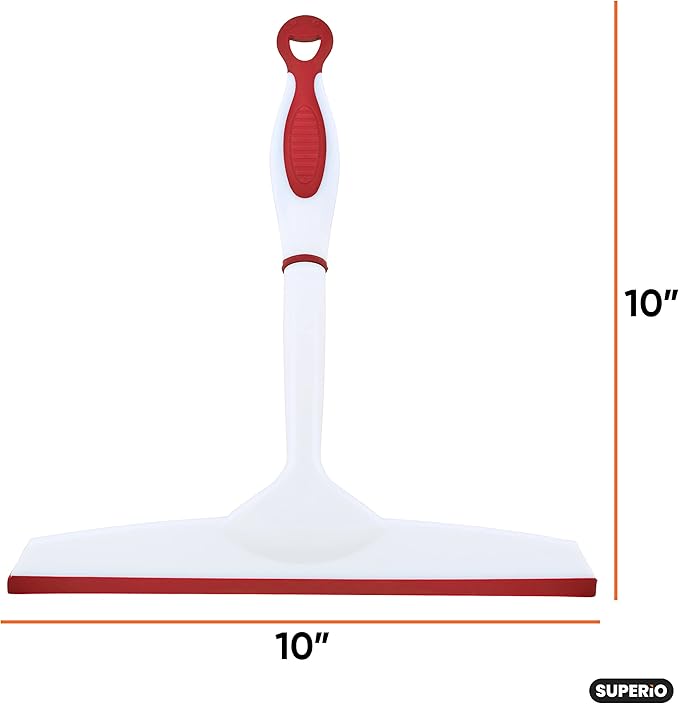 Superio Rubber Squeegee, 2 Pack, Streak Free All Purpose Window Squeegee, Comfort Grip Handle and Hanging Hook (Red, 6 Inch- 10 Inch Set)