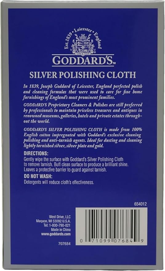 Goddard's Cotton Silver Polishing Cloth for Cleaning Silver Jewelry, Gold, Dinnerware, Silverware, Antiques, Helps Shine, Protect & Clean, Case Pack of 6