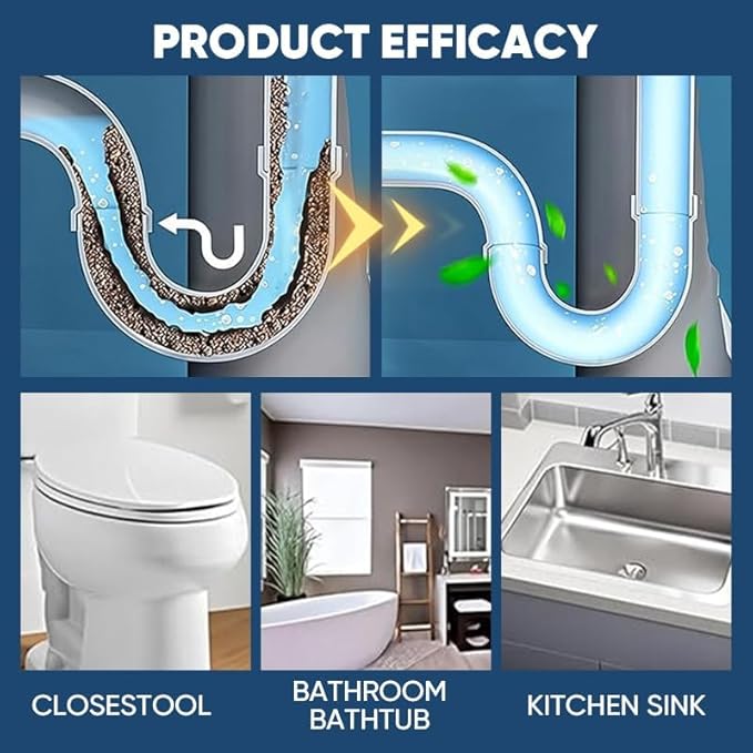 Dodorado Powerful Foaming Drain Cleaner Powder - Fast Acting Pipe Cleanser for Kitchen & Bathroom Sink Drains, Clog Prevention & Odor Control (Standard, Count, 3)