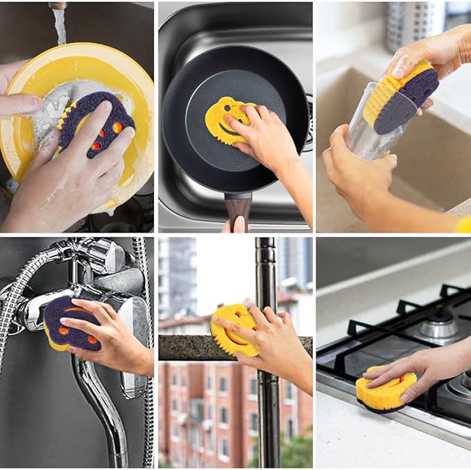 SmilePowo 12 Pack Frog Dual-Sided Multi-Functional Premium Cleaning Sponges,Scrub Sponges,Dishwashing Sponge for Heavy Duty Scouring Pads,Kitchen,Furniture,Dish,Bathroom