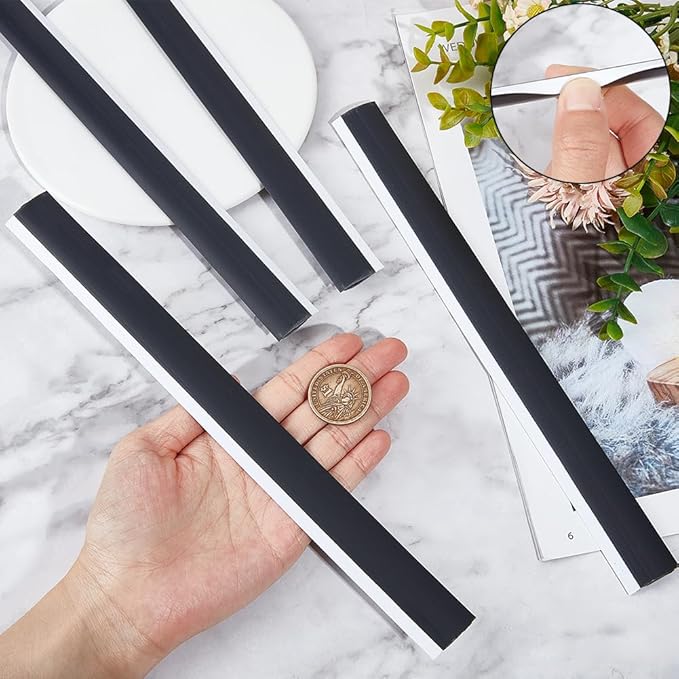 CRASPIRE 4Pcs Dustpan Rubber Edge Strips Adhesive Replacement Lip Black Broom Plastic Small Dustpan Repair Inlet Refill Pressing Garbage Silicone Repair Strip for Home Accessories(25.8cm)
