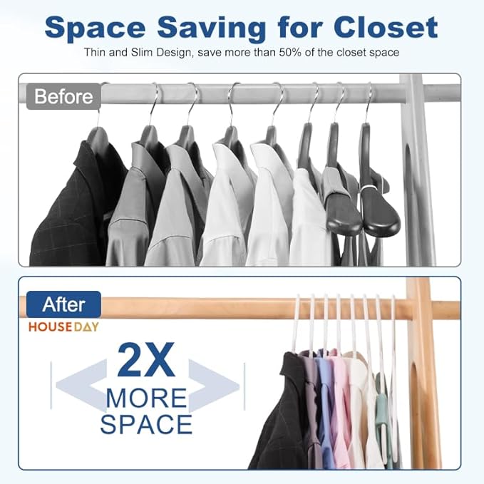 HOUSE DAY White Plastic Hangers 10 Pack, Plastic Clothes Hangers with Built-in Hooks, Durable and Strong Coat Hanger for Closet, Space Saving Clothing Hanger for Shirts, Coats, Skirt, Dress