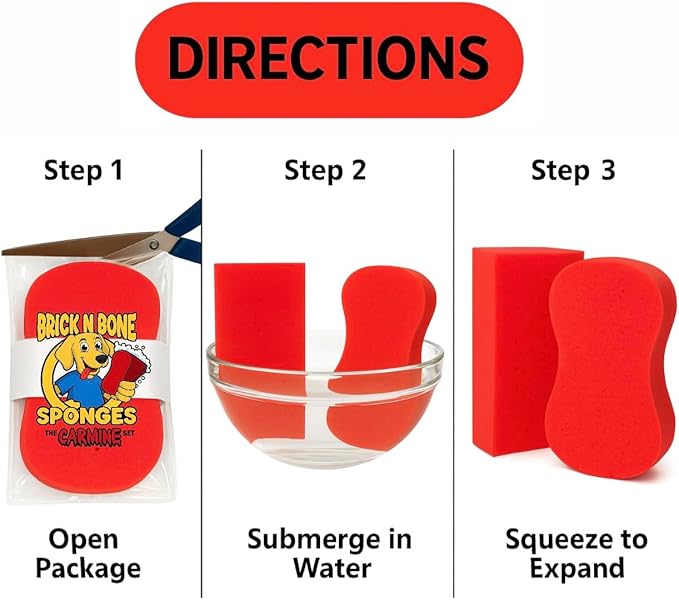Multi-Purpose Sponges for Cleaning - Red 4 Pack, Large Sponges for Car Washing, Tile & Grout, All Purpose Cleaning