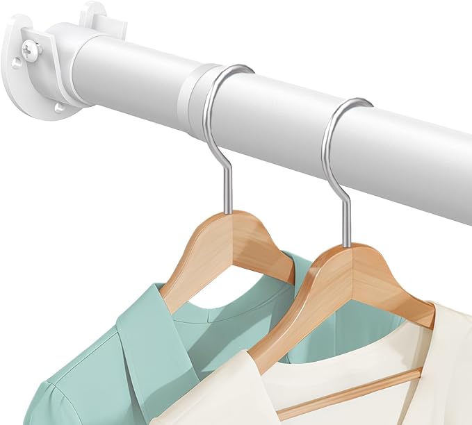 Closet Rod 17-54 IN, Heavy Duty Closet Rods for Hanging Clothes, Adjustable Closet Rods for Wardrobes Storage Laundry RV Bathroom, Easy Install, White