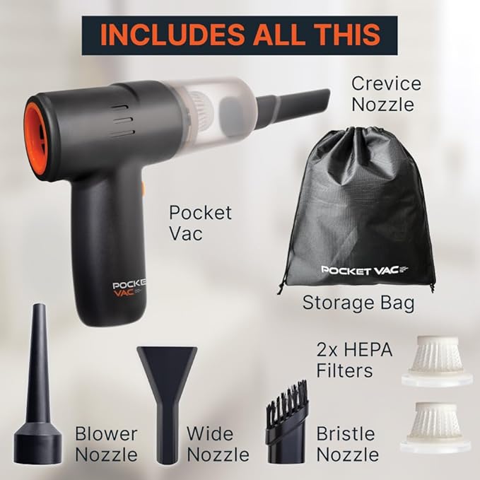 Pocket Vac Handheld Vacuum Compact Wireless Vacuum Cleaner, Lightweight Hand Held Vacuuming for Home Kitchen Car Corner Upholstery Pet Hair Dust Crumbs Cleaning