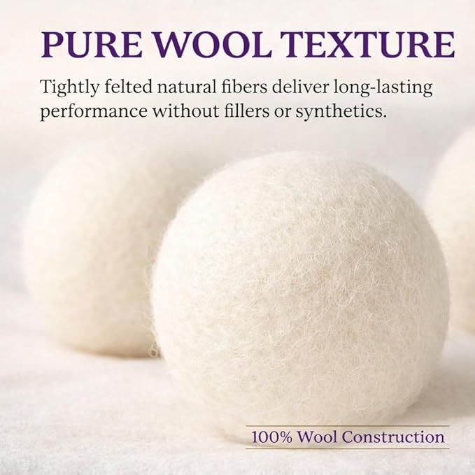 Wool Dryer Balls 6-Pack Set | Natural Fabric Softener Alternative | Reusable Laundry Balls | Eco Friendly Static Reduction