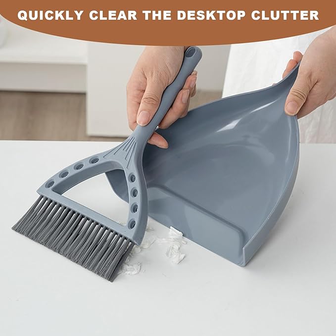Mini Broom and Dustpan Set Small Dust pan and Brush Set Perfect for Desk Office Camping Dorm RV Essentials (Blue Gray)