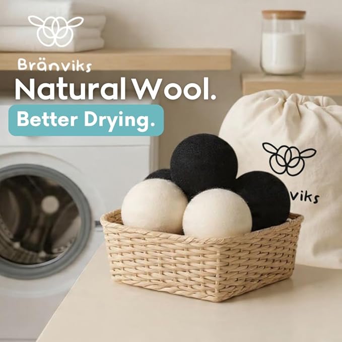 Wool Dryer Balls – 6 XL Organic New Zealand Wool Dryer Balls | Reduce Drying Time, Anti-Static & Wrinkle Reducing | Reusable Fabric Softener Alternative (White & Black Set)