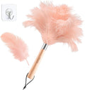 Pink Ostrich Feather Duster with Wooden Handle, 13.5 inch Natural Fluffy Cleaning Tool for Dusting Home, Car, Delicate Surfaces, Reusable Decorative Duster for Ledges, Blinds & Delicate Home Decor