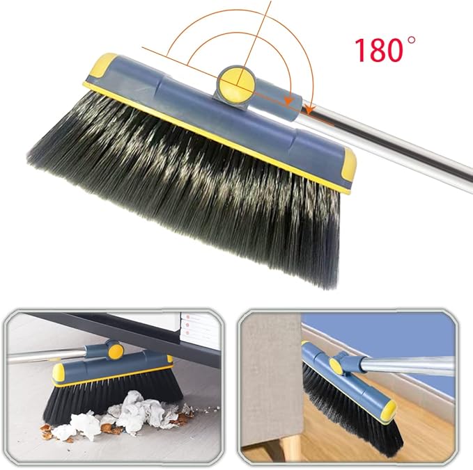 Broom and Dustpan Set for Home, Long Handle Dust Pan and Broom Combo for Indoor Outdoor Heavy Duty Dustpan Set for Kitchen Lobby Office Upright Standing Dustpan with Teeth (Blue)