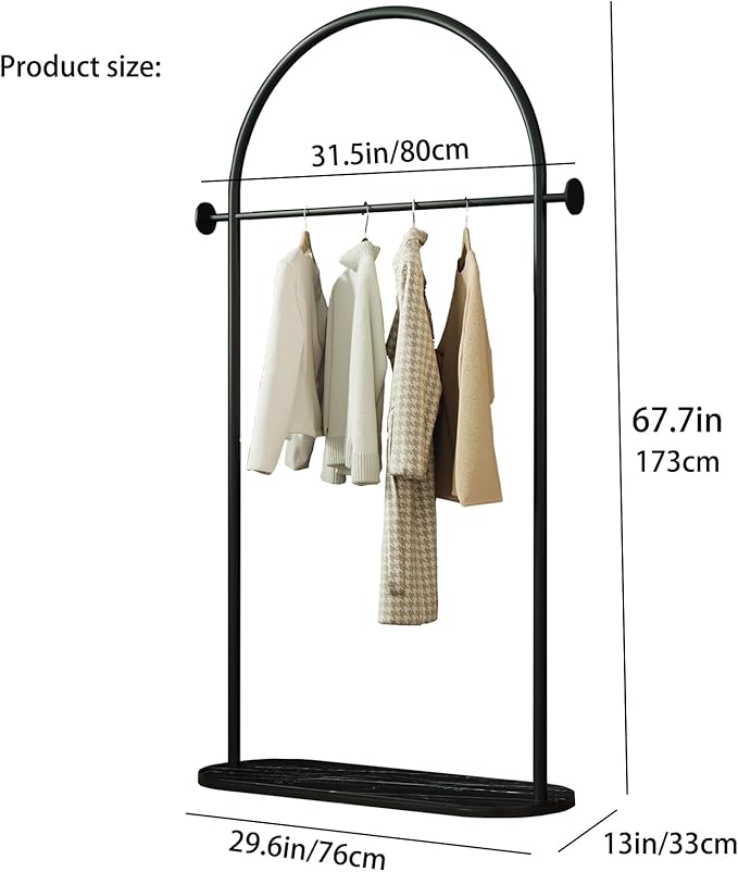Black Arched Garment Rack with Marble Base, Freestanding Metal Clothing Rack for Bedroom,Entryway or Boutique, Modern Heavy Duty Coat Rack