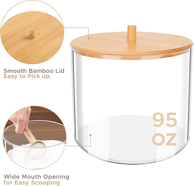 JYPS Large Capacity Laundry Pods Container with Bamboo Lid, Clear Acrylic Powder Detergent Containers for Pods, Scent Boosters & Powder, Laundry Room Organization decor, Airtight Storage Jars