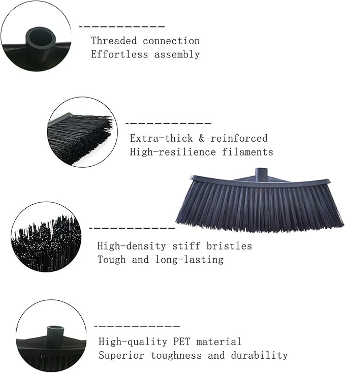 Heavy-Duty Outdoor Broom with 62-Inch Stainless Steel Handle - 14.2-Inch Wide Plastic Broom Head for Garage, Yard, Sidewalk - No Bend Sweeping, Durable & Lightweight