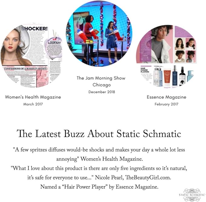 Static Schmatic for Clothing (set of 5), Natural Static Cling Remover, Natural Static Spray for Clothes, Anti-Static Spray, Travel Size Anti-Static Spray, Static Cling Spray, (Set of 5, 3 oz bottles)