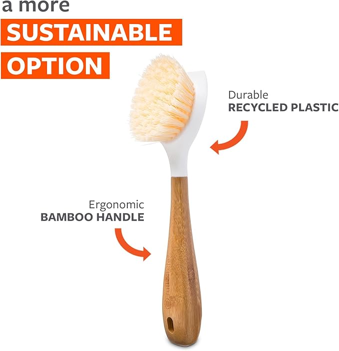 Full Circle Be Good - Bamboo Handle Dish Brush – Sustainable Kitchen Cleaning with Tough Bristles - Natural Dish Scrubber, Nonstick & Cast Iron Cleaner - Long Handle Brush for Dishes, Pots, and Pans