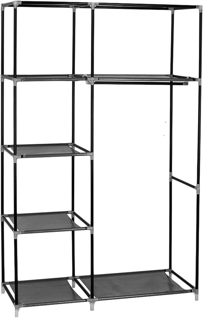 Portable Closet Wardrobe, Closet Storage Organizer Rack with Shelves and Cover for Hanging Clothes, Non-Woven Fabric, Quick and Easy to Assembly (64'', Black)