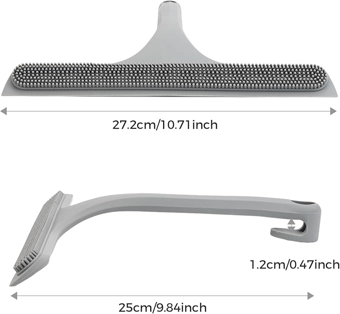 10.7“ Wide All-Purpose Shower Squeegee for Glass Doors, Squeegee for Shower Glass with Hook, Window Squeegee with Double-Ended Gap Brush Set for Shower, Bathroom, Car Glass, Mirror (Gray)