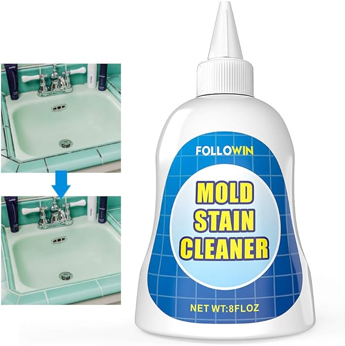 FOLLOWIN Mold and Mildew Remover Gel, Household Mold Stain Cleaner for Bathroom Grout, Silicone Caulk, Washing Machine Seal, Shower Tile, Kitchen Sink, Bathtub, Window Seals, 8 oz