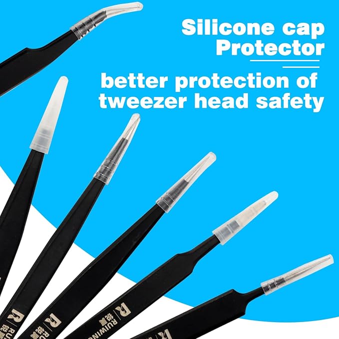6PCS Precision Tweezers Set, ESD Anti-Static Heavy-Duty Stainless Steel Electronic Tweezers for Electronics Repair, Laboratory, Soldering, Jewelry Making Tools Straight & Curved Tips, Precision Tools