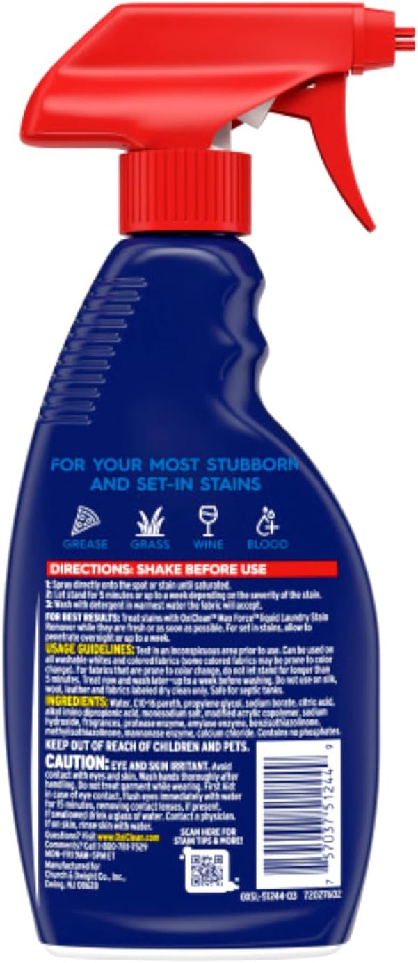 OxiClean Max Force Laundry Stain Remover Spray, 12 fl oz + 48 Fl Oz Refill Bottle Kit 60 Fl Oz Total