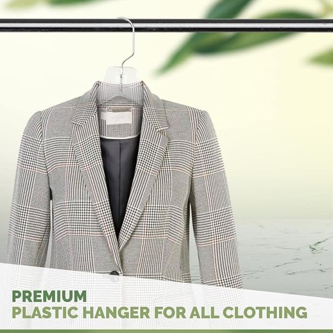 DEILSY™ Clear Plastic Hangers 100 Pack - Durable Clothes Hanger for Wardrobe Organization, Essential Plastic Hanger for Garments, Versatile Coat Hangers for Home and Retail Use