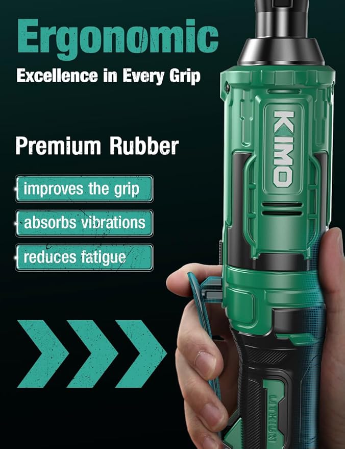 KIMO 20V Cordless Ratchet Wrench 3/8, 89Ft-lbs 400RPM Electric Ratchet Wrench Set with Variable Speed, 2x2.0Ah Battery Ratchet, LED Light, 7Socket, 3/8" to 1/4" Adapter, 3" Extension Bar, Fast Charger