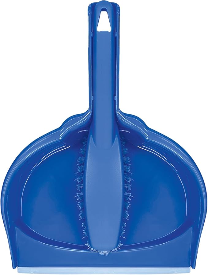 LOLA Clip On Dust Pan & Brush Set, w/Easy Dust, Dirt & Debris Catching Rubber Lip, Flagged Fiber Bristled Brush, Hang Hole for Easy Storage