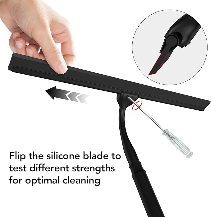 Shower Squeegee for Glass Doors, 15-51" Telescopic Shower Squeegee with Long Handle, Squeegee for Window Cleaning, Extendable Window Cleaner Tool for Tile Walls, Sliding Door, Floor, Car Windshield-BK