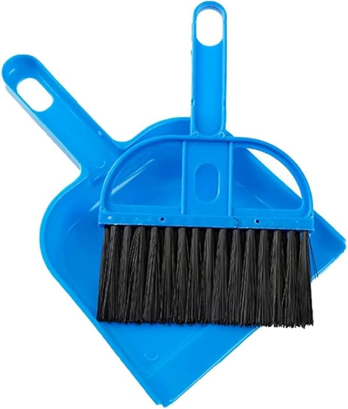 Mini Dustpan and Broom Set Portable Plastic Brush Set (Blue) Used for Desk, Home, Kitchen,Cage Cleaning of Any Small Animals, Guinea Pigs, Rabbits, Hamsters