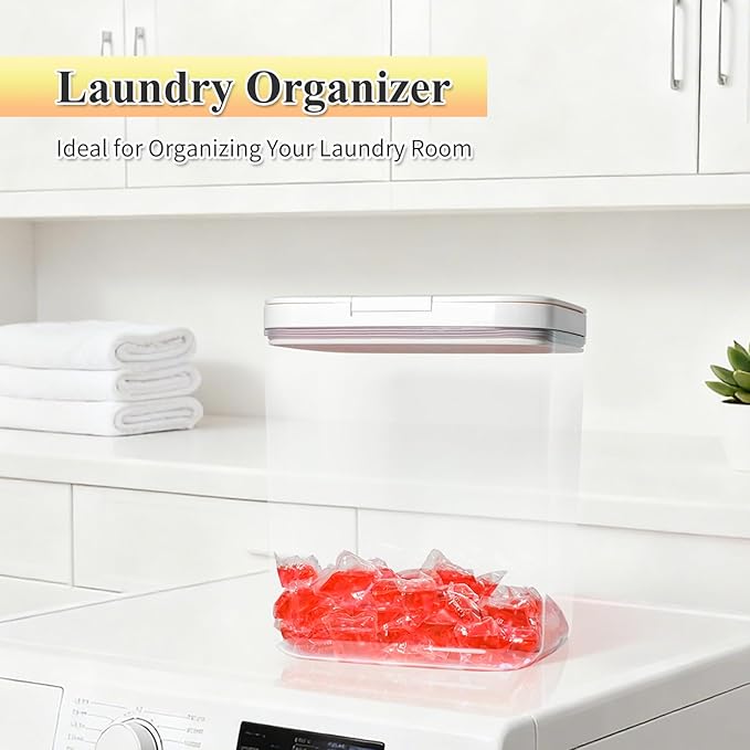 Gute Laundry Pod Holder with Lid - 186oz Sealed Automatic Pop-Up Dispenser, Laundry & Dishwasher Pods for Laundry Room Organization-5.5L