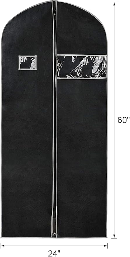 Syeeiex 60'' Dress Bags for Gowns, Set of 8 Garment Bags for Hanging Clothes, Dress Garment Bag, Dustproof and Keep Closet Tidy,Perfect for Suits,Evening Dresses,Fur Coat,Long Dress Gown(Black&Grey)