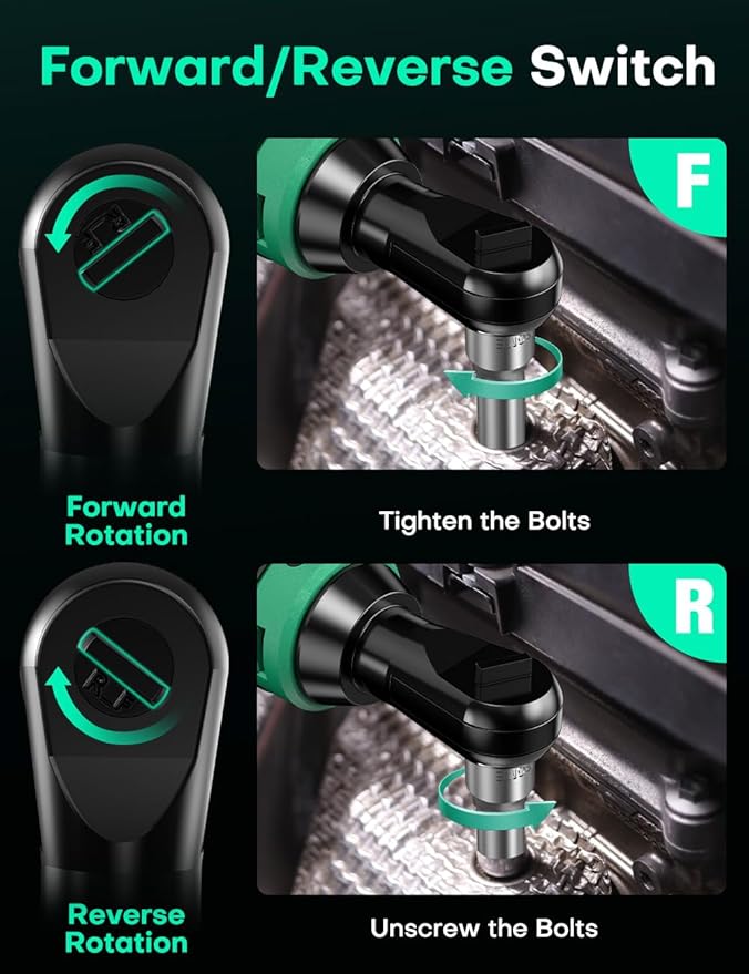 KIMO Cordless Electric Ratchet Wrench Set, 40Ft-lbs, 400RPM, 12V Cordless Ratchet Wrench 3/8" w/ 60-Min Charger, 7Sockets, 1/4" Adapter, Forward/Reverse Switch, 2.0Ah Battery, Variable Speed Trigger