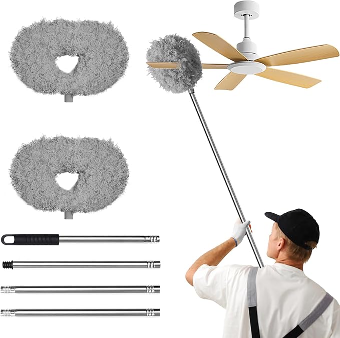 Storystore Ceiling Fan Cleaner Duster - Bendable and Adjustable Long Handle Feather Duster Kit, Fan Blade Cleaner for Cleaning High Ceilings Chandelier, Furniture, Blinds (Grey-2 Duster 1 Handle)