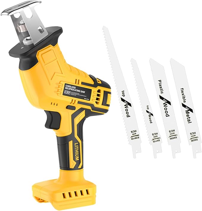 Cordless Reciprocating Saw for Dewalt 20V Battery, 150W Power Brush Reciprocating Saws, 0-3500 SPM Variable Speed, 4 Saw Blades Kit Cutting Tool for Wood Metal PVC (Battery Not Included)