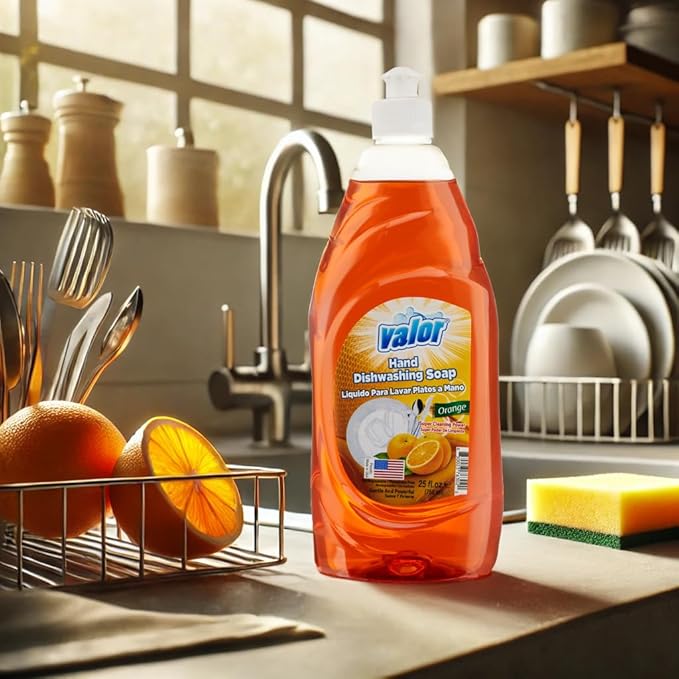 Valor Dishwashing Liquid, 25 fl oz – Dish Soap for Kitchen & Bathroom, Grease-Fighting, Gentle on Hands, Fast Rinse, Eco-Friendly Biodegradable Formula (25 oz (Pack of 3), Orange)