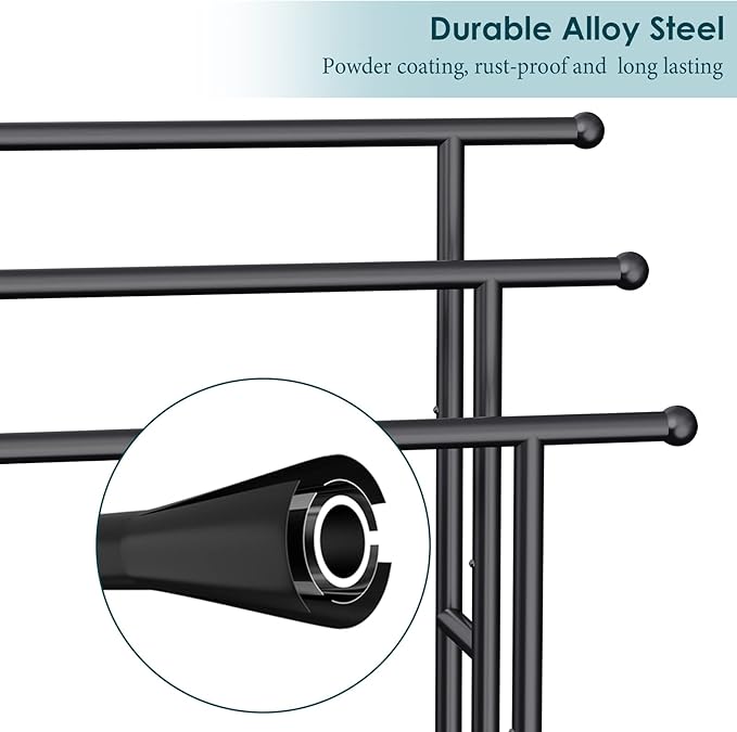 Kayfia 40" H Free Standing Towel Rack, 3 Tier Alloy Steel Stand with Basket, Blanket Drying and Display Rack for Oversized Bath Towels Bathroom Accessories, Next to Tub or Shower