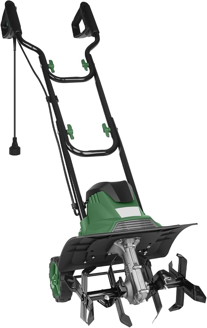 14 Inch 10 Amp Electric Tiller/Cultivator, 4 Steel Tines Tillers with Adjustable Wheels, 9" Tillling Depth Electric Rototiller for Lawn, Yard and Garden Digging