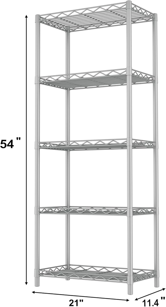 HOMEFORT 5-Tier Wire Shelving 5 Shelves Unit Metal Storage Rack Durable Organizer Perfect for Pantry Closet Kitchen Laundry Organization in Grey