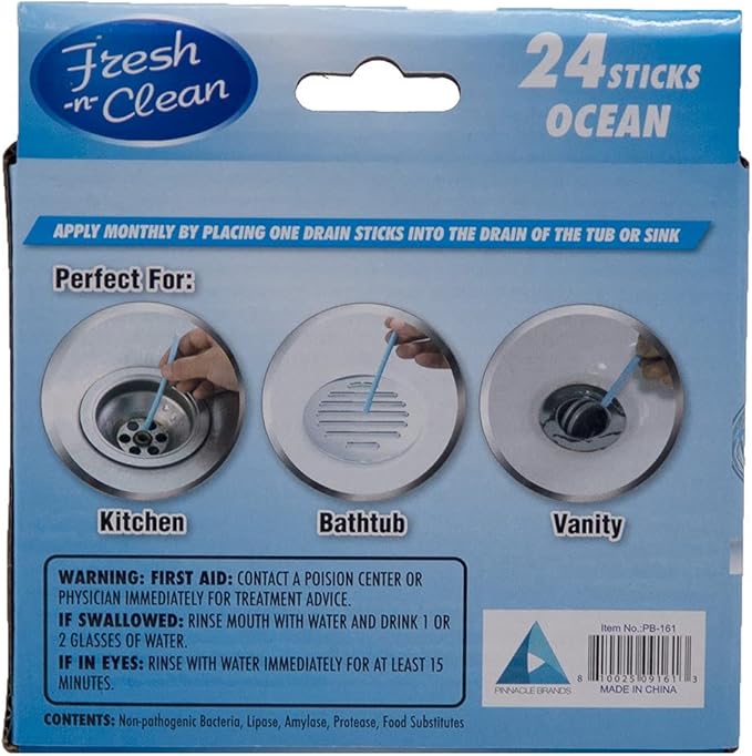 Drain Sticks Cleaning and Sanitation Kitchen Shower Bathtub Freshener Keep Odor Free- Ocean- 24 Sticks