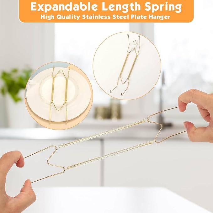 7 pcs Plate Hangers for The Wall, 4/6/8/10/12 Inch Invisible Decorative Wall Plate Hangers, Stainless Steel Plates Walls Hanger for Display Various Sizes with Hooks for Decorative