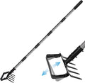 Suchtale 82 Inch Stirrup Hoe and 5-Tines Rake, Action Hoe for Weeding, 2 in 1 Scuffle Hoe with 37-82" Adjustable Handle, Cultivator for Loosening Soil, Loop Hoe for Garden Weeding and Planting